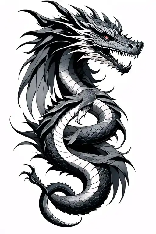 half snake half dragon wrapped tattoo design idea