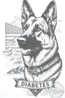 German shepherd portrait bracelet saying "diabetes" mountain scene American flag waving tattoo design idea