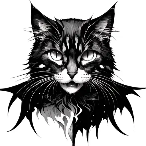 cat and evil tattoo design idea