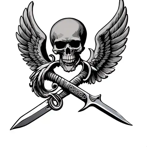 usmc skull with wings and blade tattoo design idea