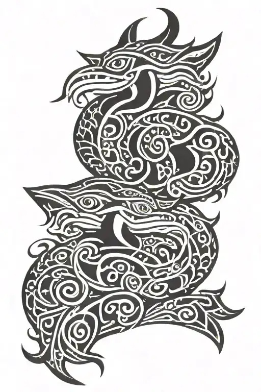 two headed haida two flame tattoo design idea