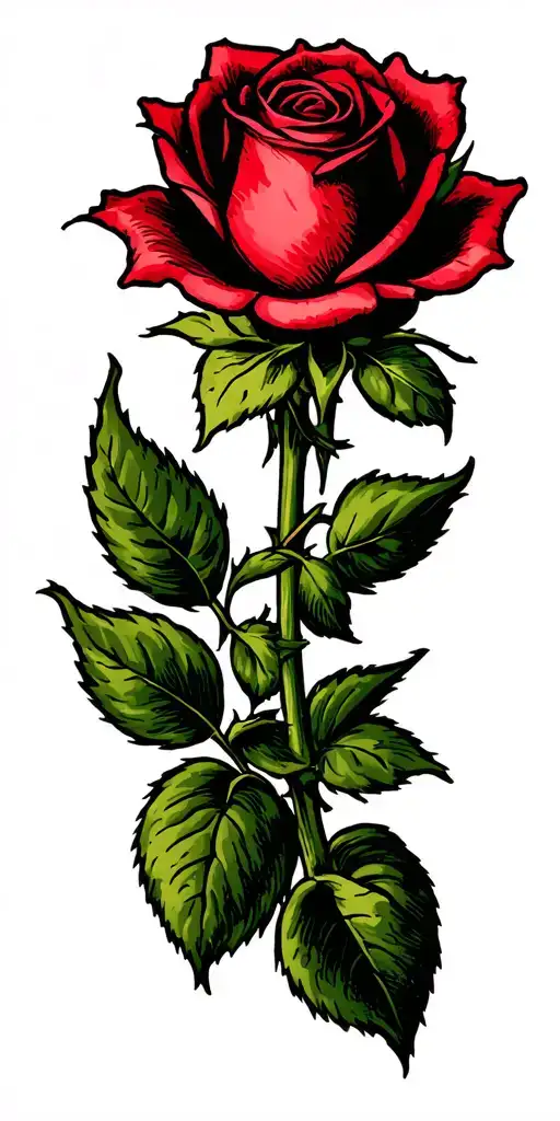 closed rose with long shaft  tattoo design idea