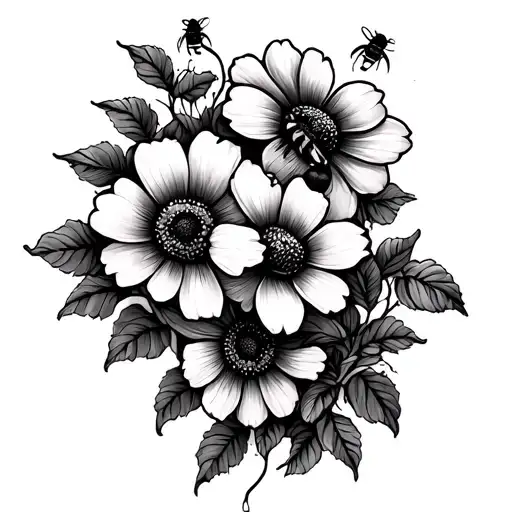 honeycomb bees flowers intertwined tattoo design idea