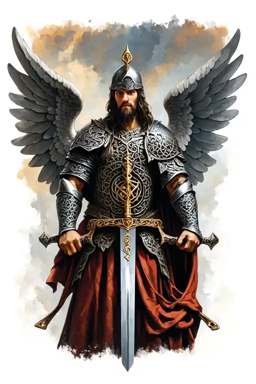 Celtic knight with wings and sword tattoo design idea