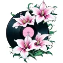vinyl record lillies wrapping tattoo design idea