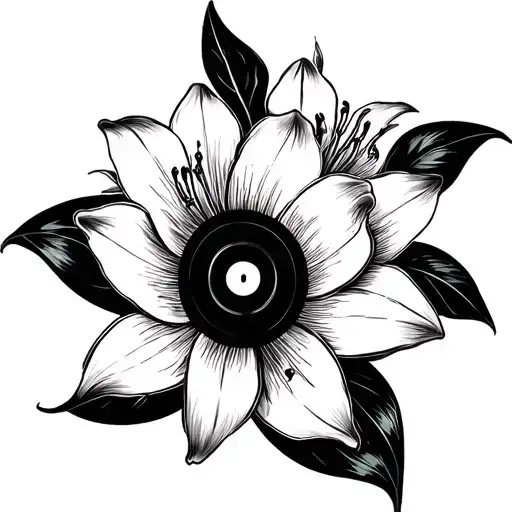 vinyl record lillies wrapping tattoo design idea