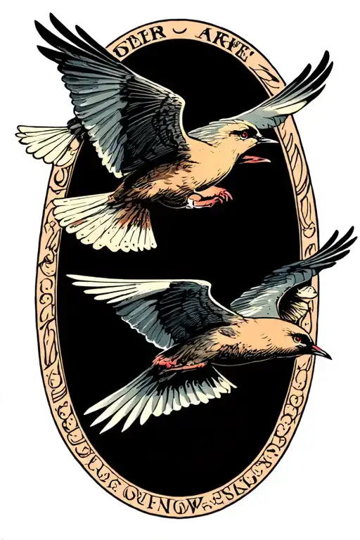 mc echer style incorportaing birds flying tattoo design idea