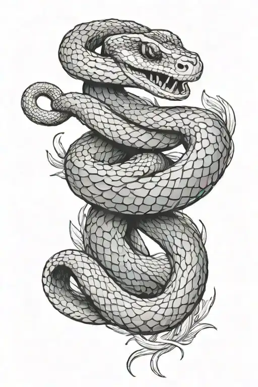 an elegant snake that wraps around the arm that passes behind the back and its head rests on the chest tattoo design idea