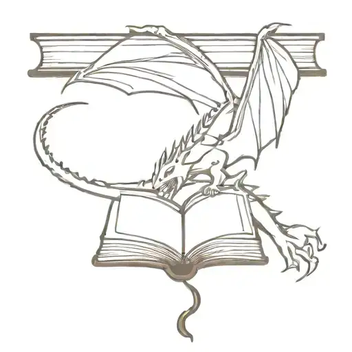 dragons and books flying tattoo design idea