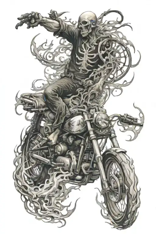 Make a full sleeve composed with flames, a motorcycle, a family of 3, fuck cancer and a boat anchor tattoo design idea