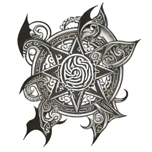 Dwennimmen and transformation andinkrah symbols combined together tattoo design idea