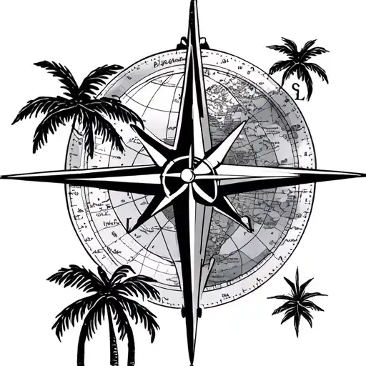 airplane palm trees compass maps tattoo design idea