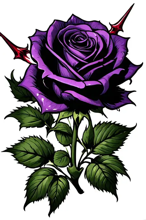 purple and black rose with 6 thorns slightly dying with blood on the thorns  tattoo design idea