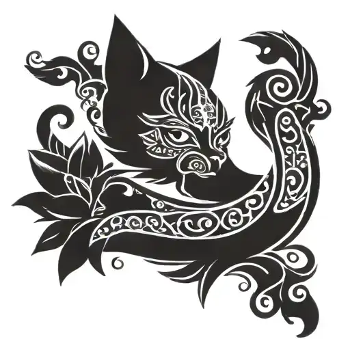 get a full arm tattoo in the ornamental style. Combine the following elements: a small Polynesian cat face on the forear tattoo design idea