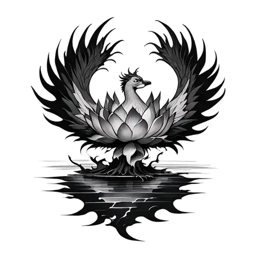 Lotus Phoenix rising from ashes tattoo design idea