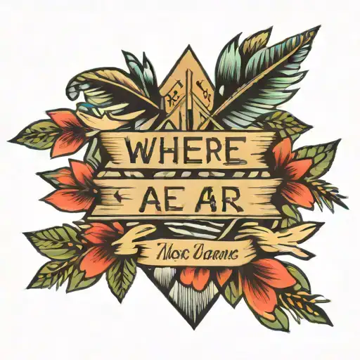 5 thin chevron arrows with the words where we are tattoo design idea