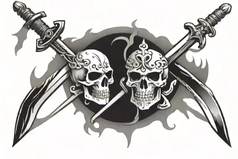 skull and swords crossed tattoo design idea