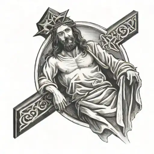 jesus with the cross and the empty tomb tattoo design idea