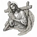 jesus with the cross and the empty tomb tattoo design idea
