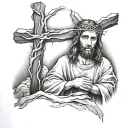 jesus with the cross and the empty tomb tattoo design idea