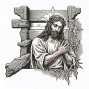 jesus with the cross and the empty tomb tattoo design idea