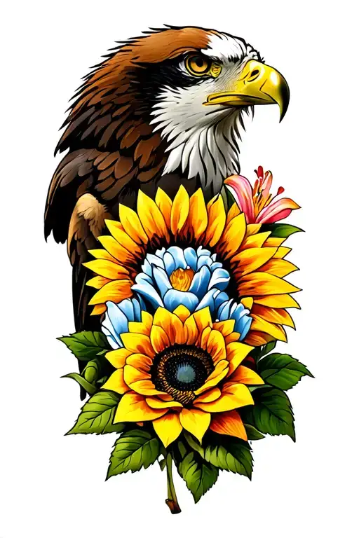 eagle, military dog  tags, paw print, sunflower, tulip, rose, tiger lily, tattoo design idea