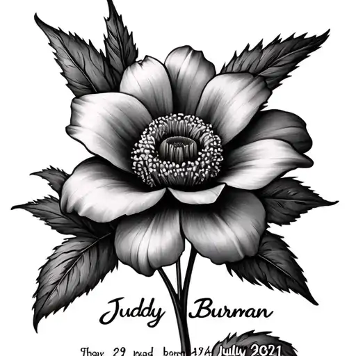 grandmas name Judy Burman her months flower and the day she was born may 29 1974 and she died July 28 2021 tattoo design idea