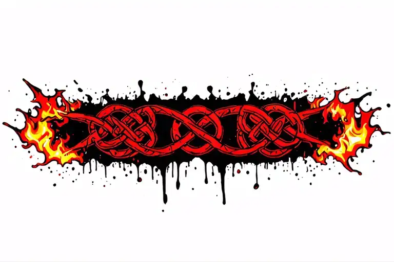 Celtic knot roots surrounded by flames tattoo design idea