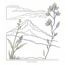 outline of mt baker an mt rainer with flowers at the bottom of harebell, lupine flower, indian paintbrush, and fireweed tattoo design idea