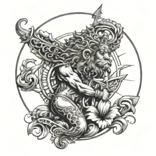 seafarer and leo zodiac sign tattoo design idea