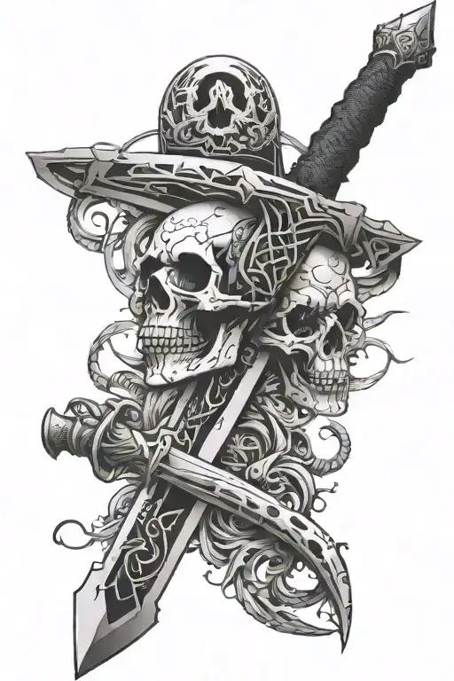 cyber sigilism sword with skull in the handle tattoo design idea