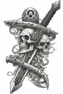 cyber sigilism sword with skull in the handle tattoo design idea