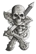 cyber sigilism sword with skull in the handle tattoo design idea