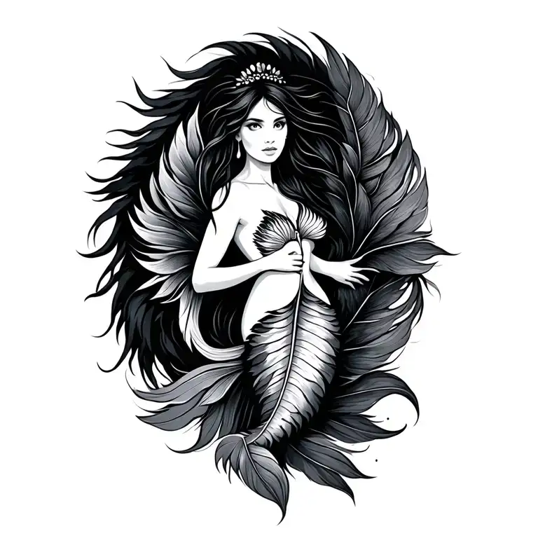 pisces mermaids indian feather tattoo design idea
