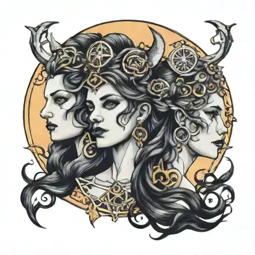 triple goddess tattoo design idea