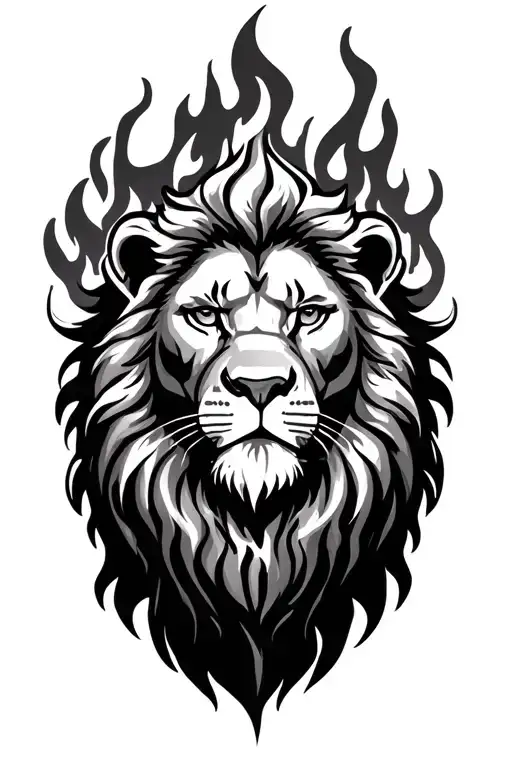 lion with fire tattoo design idea