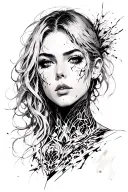 plot of the game cyberpunk 2077, black screen. dream somi tattoo design idea