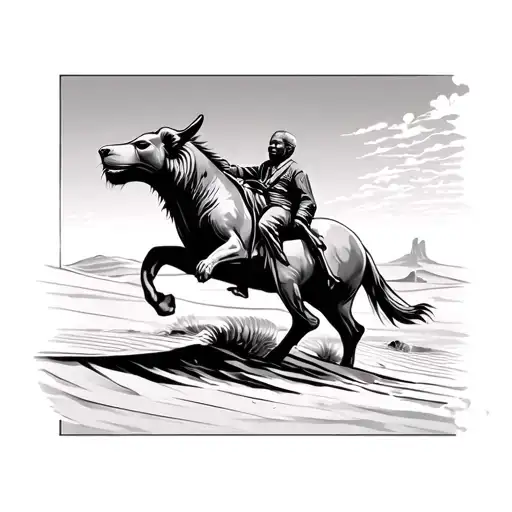 Spirit animal of nelson mandela riding wave of sand in desert tattoo design idea