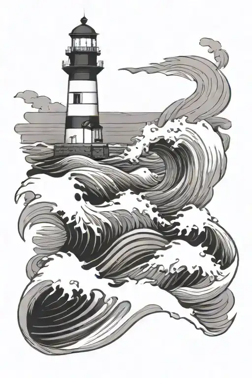 Lighthouse waves crashing  tattoo design idea