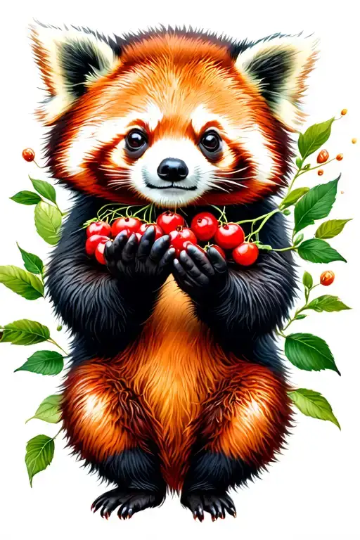 red panda holding berries tattoo design idea
