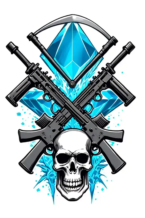 crossed sniper rifles, skull with scythe punched through it and 1MARDIV blue diamond tattoo design idea