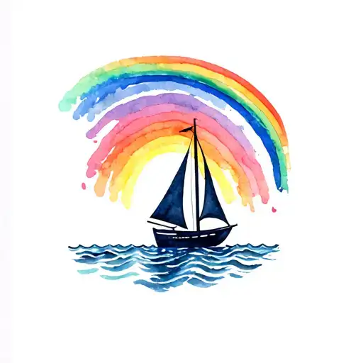 sailboat and rainbow tattoo design idea