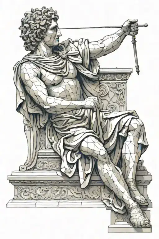 a statue of Alexander the Great chiseling himself tattoo design idea