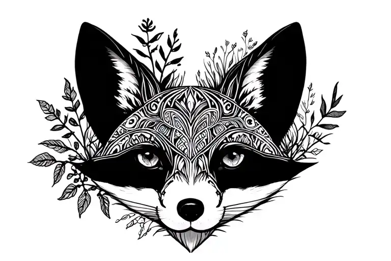 a scart mandala fox with plants growing tattoo design idea