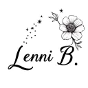 "Lenni B." cursive delicate thin font with a flower incorporated into the actual lettering and a trail of little stars  tattoo design idea