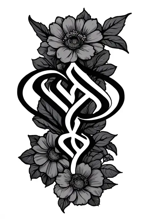 NEDA symbol and SA survivor symbol intertwined with dainty floral spine tattoo tattoo design idea