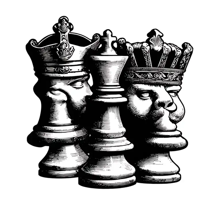 king and queen chess pieces with m & t tattoo design idea
