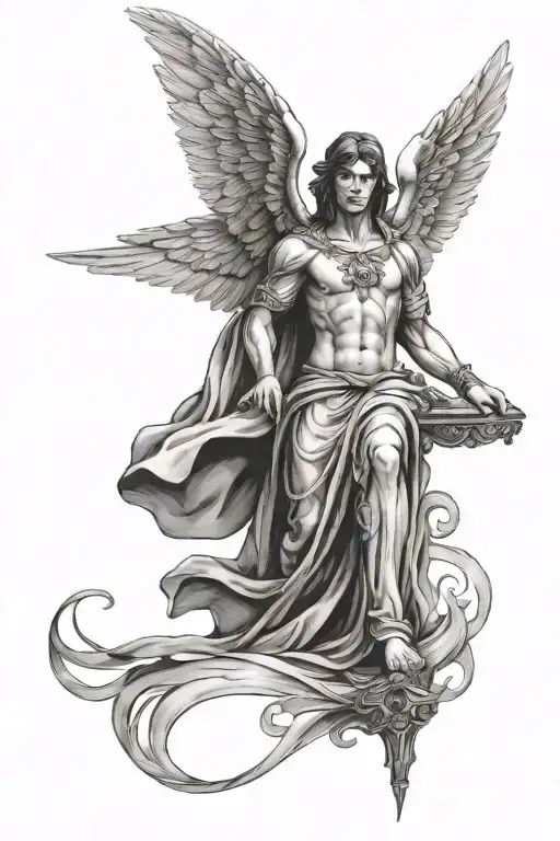 seraph angel with an eye tattoo design idea