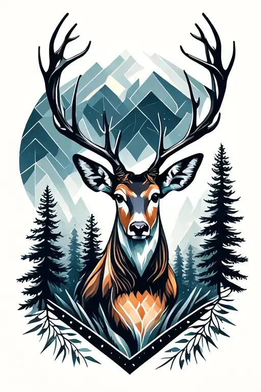 deer and forest tattoo design idea