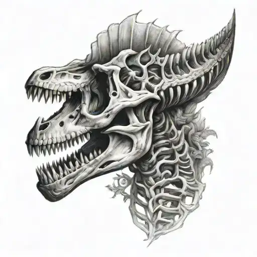 dinosaur skeleton half sleeve tattoo design idea